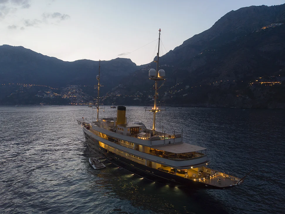 Yacht at dusk on the Amalfi Coast